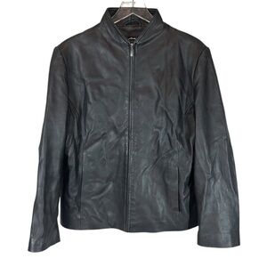 MONTANACO Women's Large Smooth Black Leather Full Zip Jacket